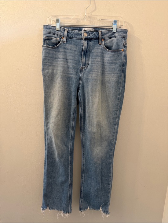 PAIGE Denim - PAIGE Faded Light Blue Straight Leg Jeans with Raw Hem